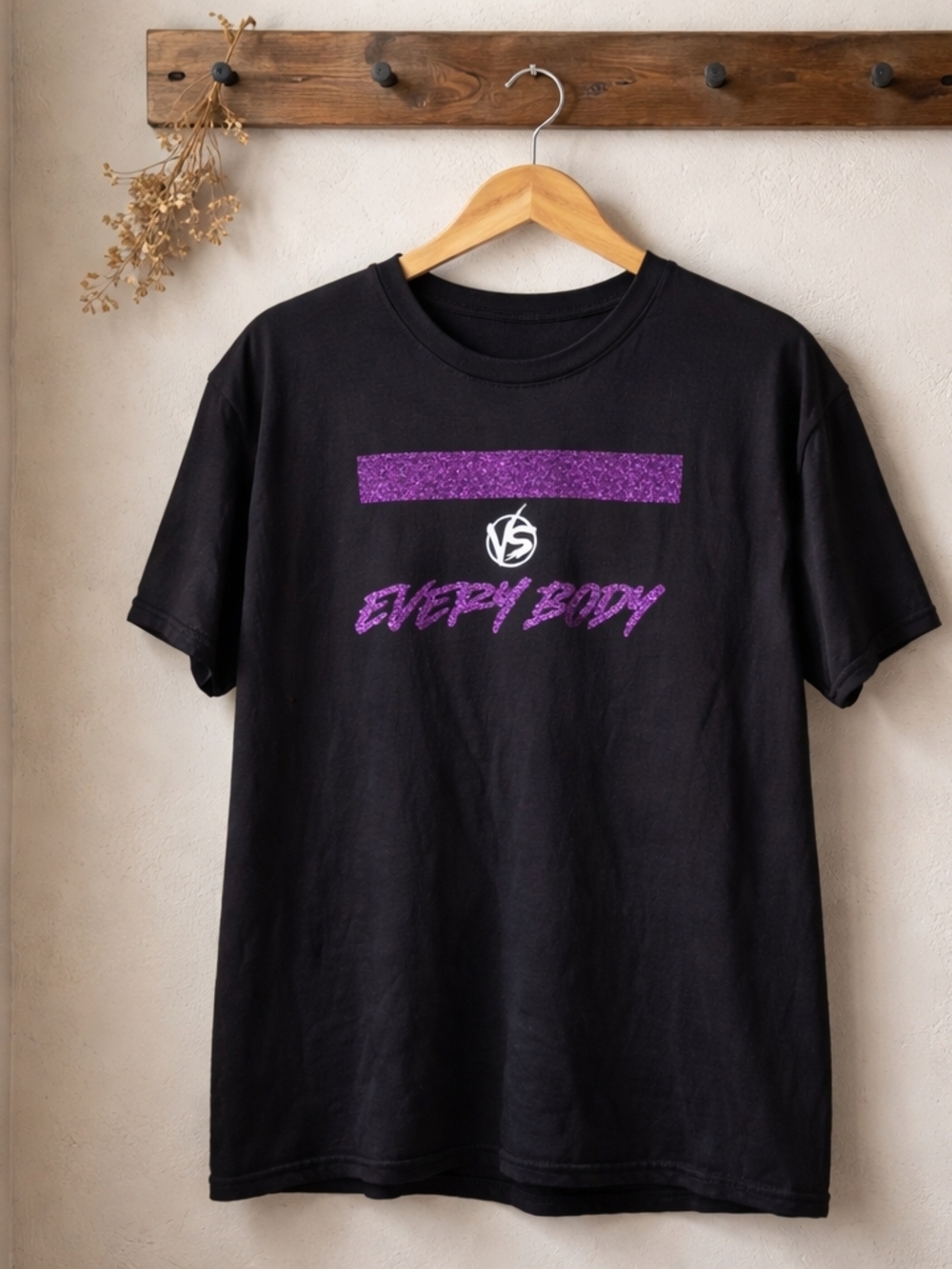Victoria's Secret Black Tee with Purple Glitter Graphic